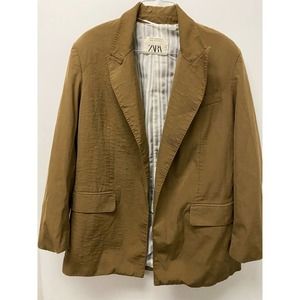 Zara Blazer Jacket XS Tan Open Front Office Business Casual Minimalist Chic